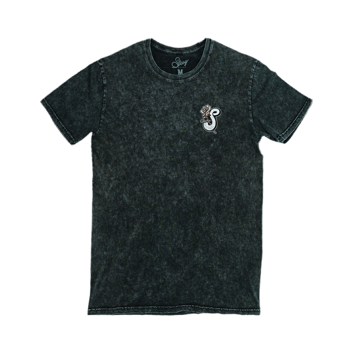 Camiseta con lavado a la piedra y emblema de rosas - Negra