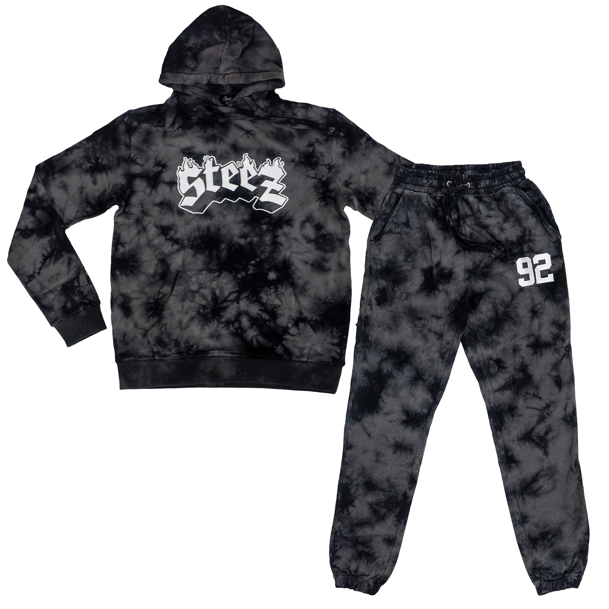 Steez Brand Black Tie Dye Flames Sweatsuit