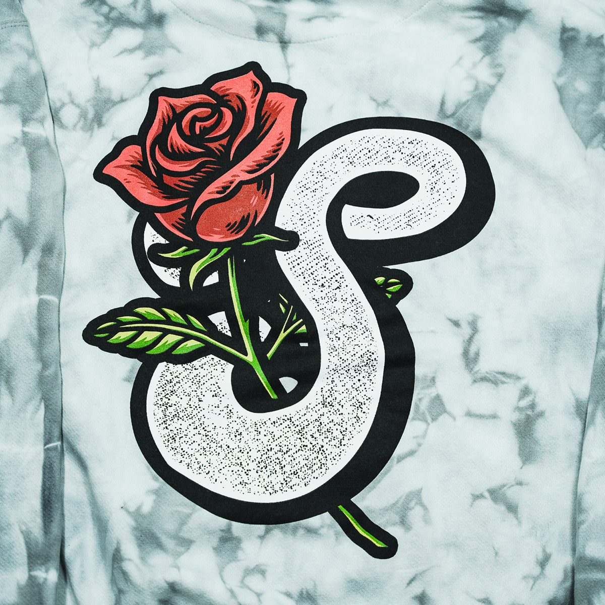 Rose Emblem Crystal Wash Hoodie Emblem Close Up