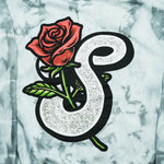 Load image into Gallery viewer, Rose Emblem Crystal Wash Hoodie Emblem Close Up

