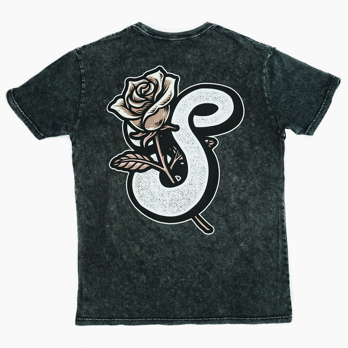 Rose Emblem Stone Wash Tee - Black Back